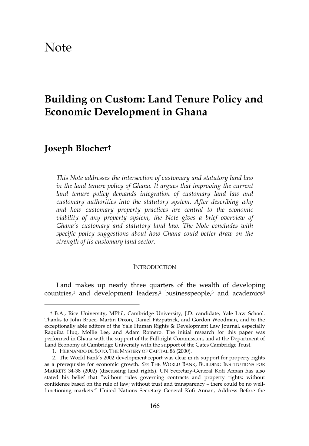 Building on Custom: Land Tenure Policy and Economic Development in Ghana
