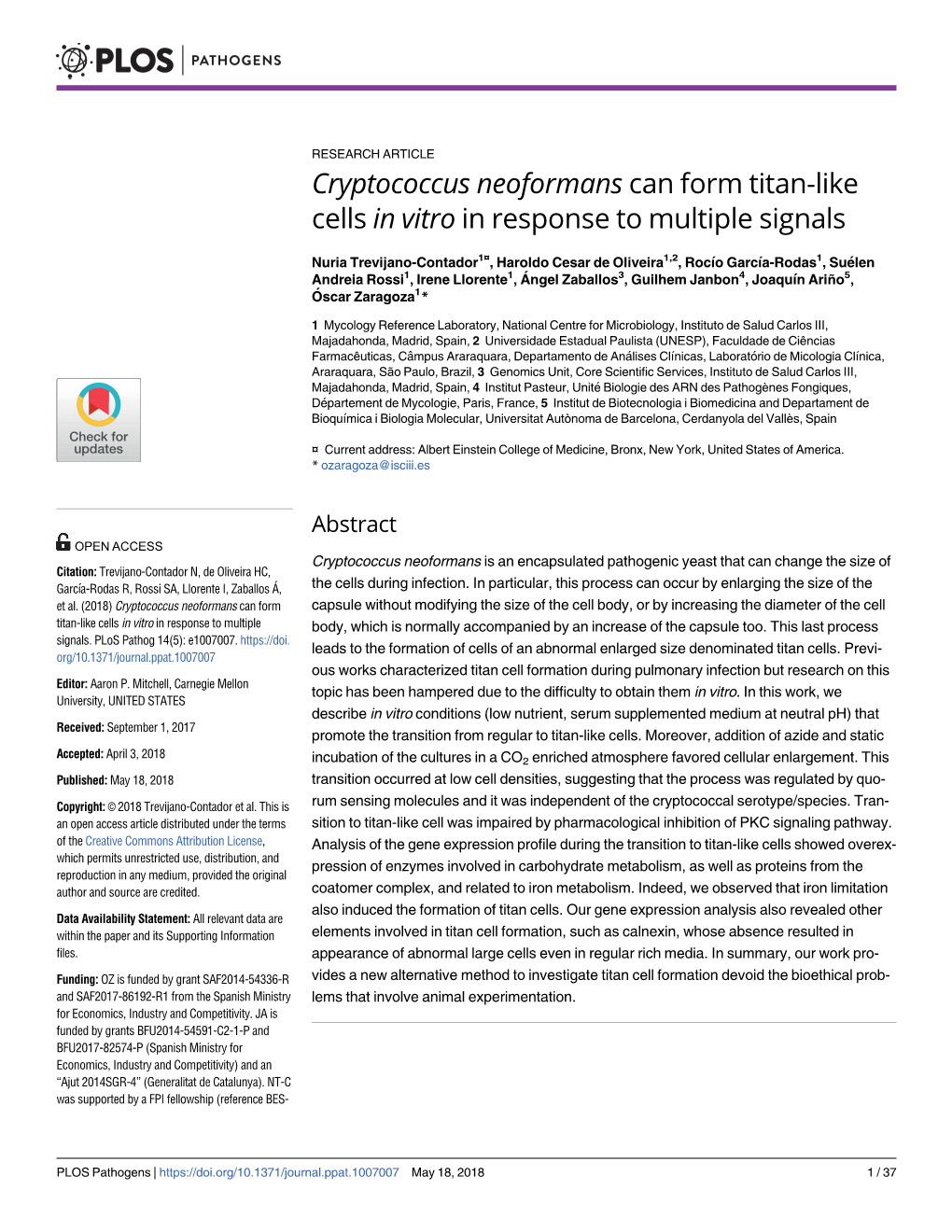 Cryptococcus Neoformans Can Form Titan-Like Cells in Vitro in Response to Multiple Signals