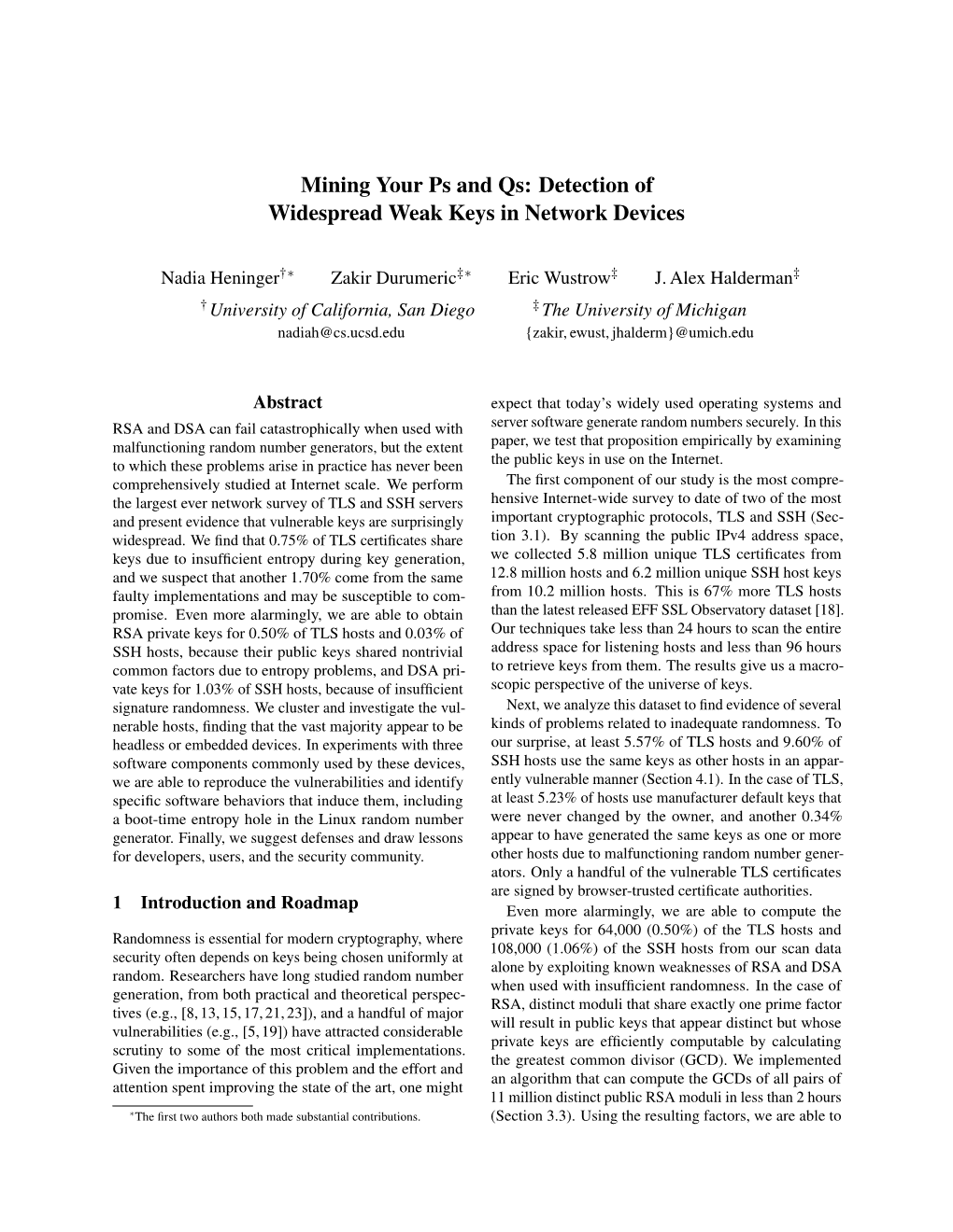 Mining Your Ps and Qs: Detection of Widespread Weak Keys in Network Devices