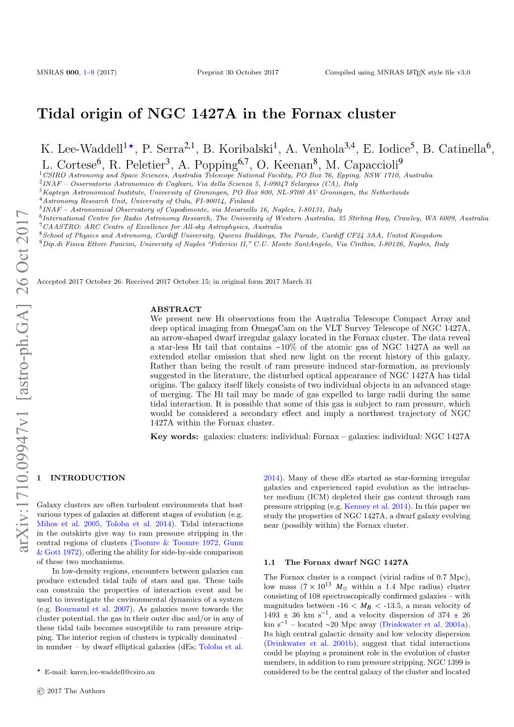 Tidal Origin of NGC 1427A in the Fornax Cluster