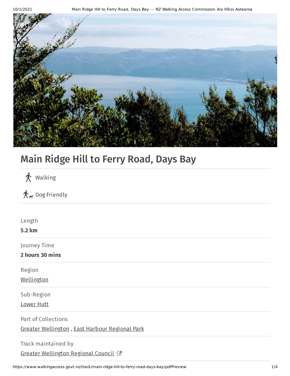 Main Ridge Hill to Ferry Road, Days Bay — NZ Walking Access Commission Ara Hīkoi Aotearoa