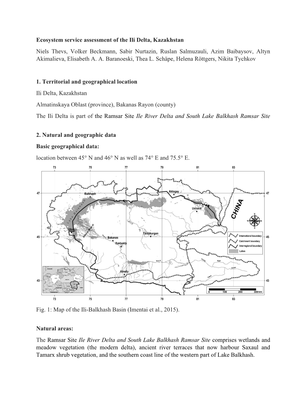 Ecosystem Service Assessment of the Ili Delta, Kazakhstan Niels Thevs