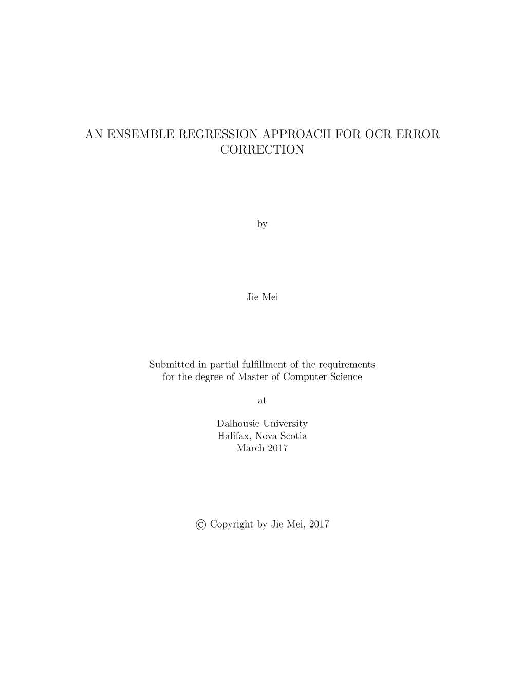 An Ensemble Regression Approach for Ocr Error Correction