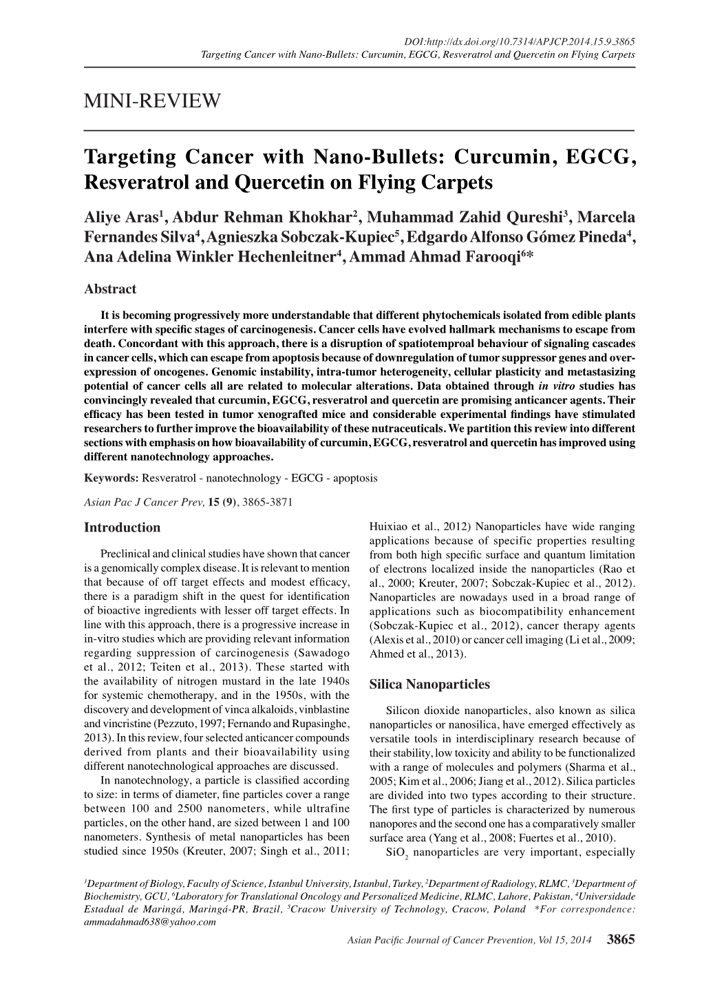 Curcumin, EGCG, Resveratrol and Quercetin on Flying Carpets