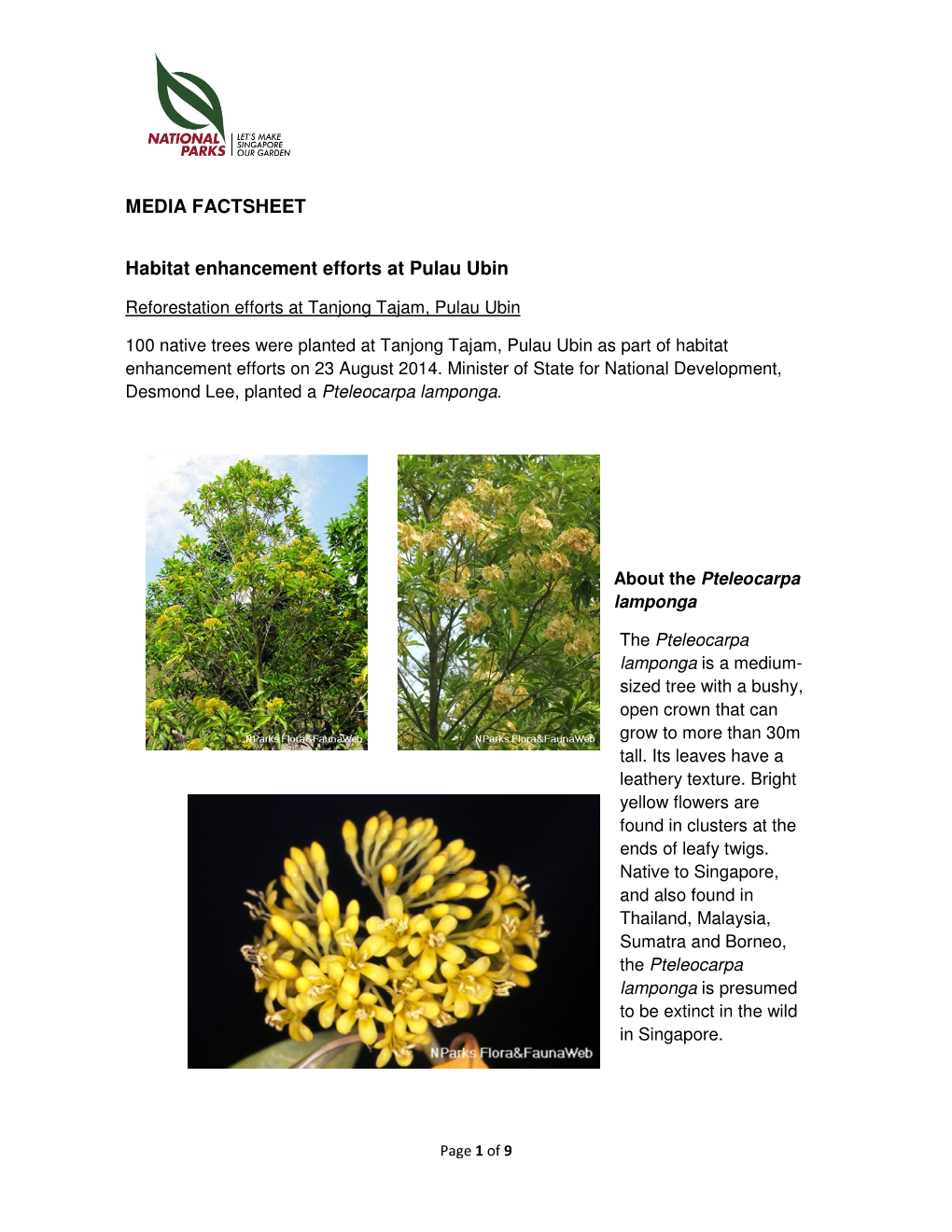 MEDIA FACTSHEET Habitat Enhancement Efforts at Pulau Ubin