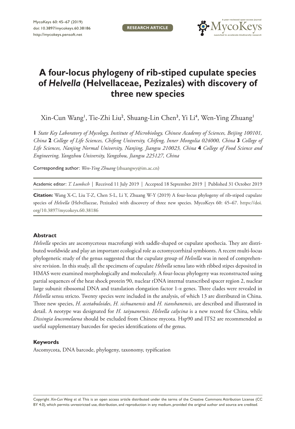 ﻿A Four-Locus Phylogeny of Rib-Stiped Cupulate Species Of