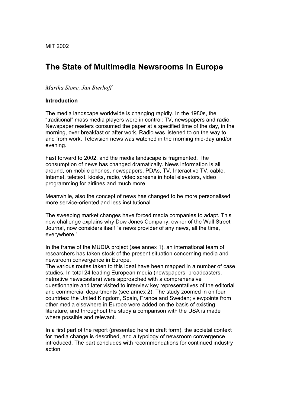 The State of Multimedia Newsrooms in Europe