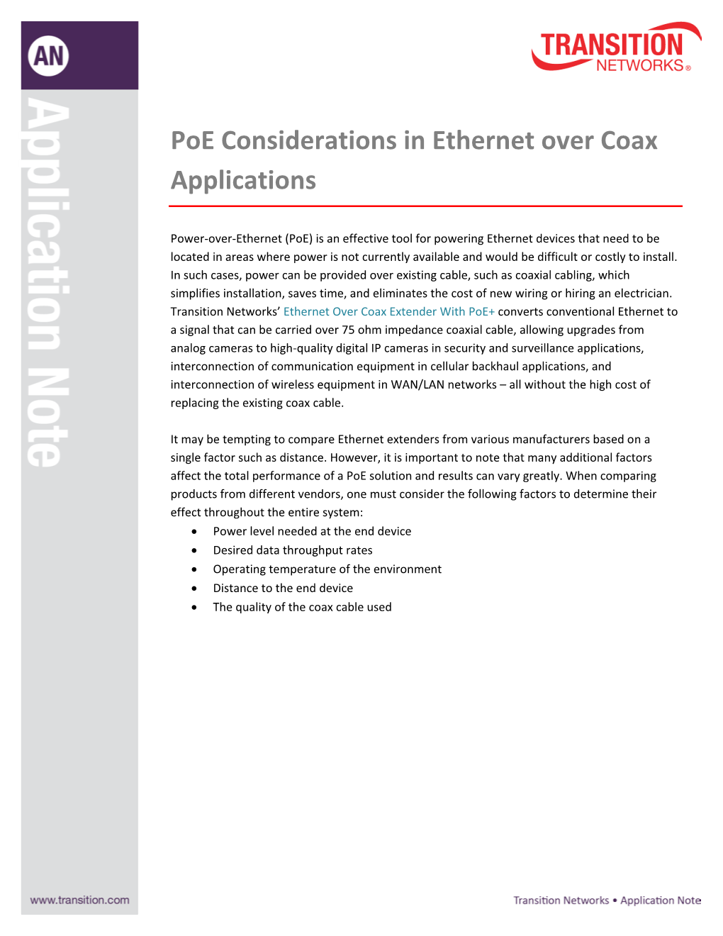 Poe Considerations in Ethernet Over Coax Applications