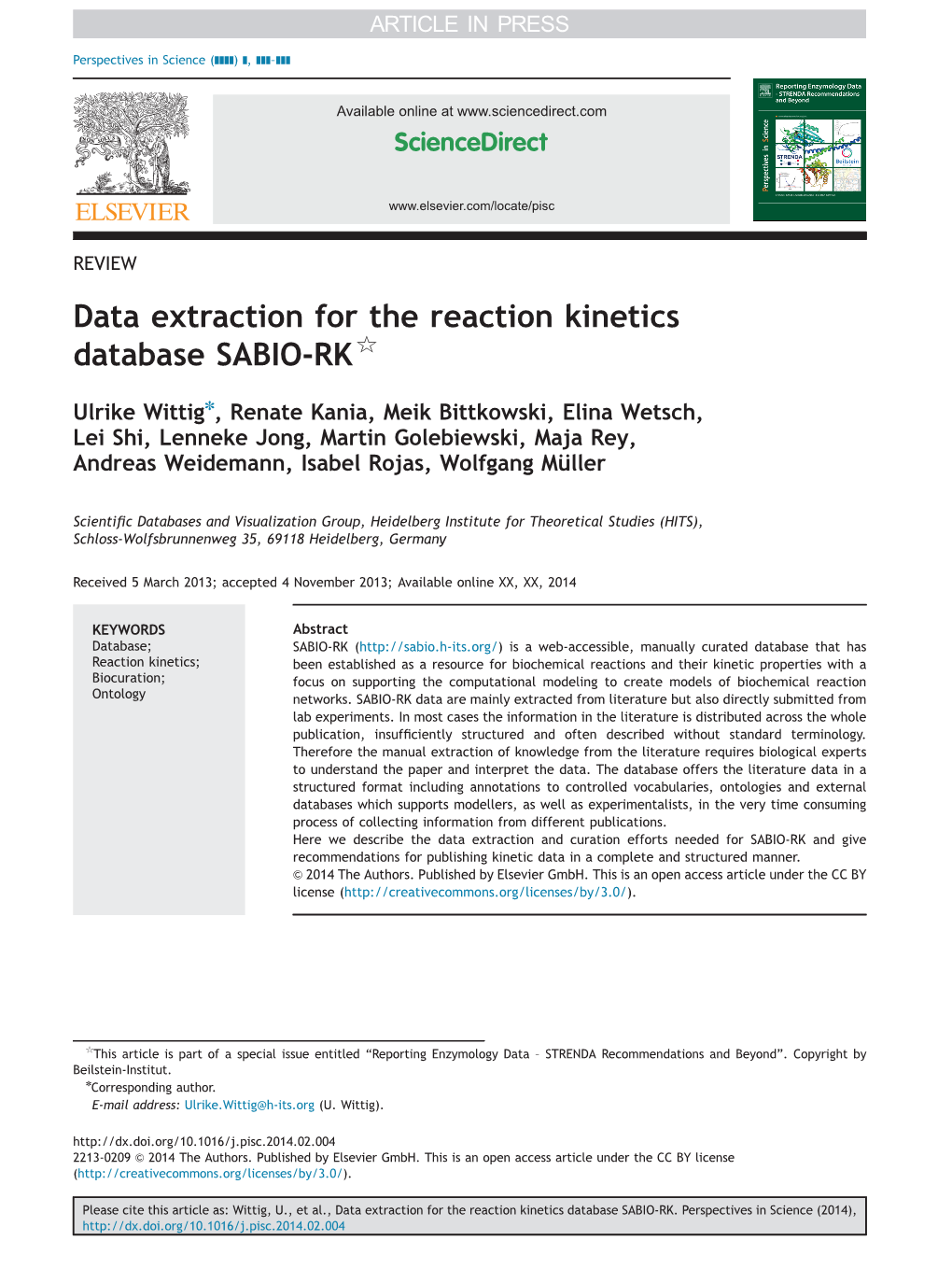 Data Extraction for the Reaction Kinetics Database SABIO-RK$