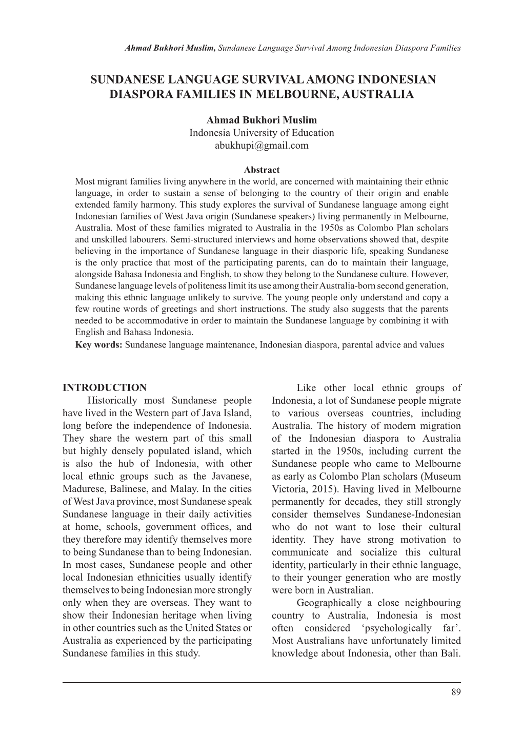 Sundanese Language Survival Among Indonesian Diaspora Families in Melbourne, Australia