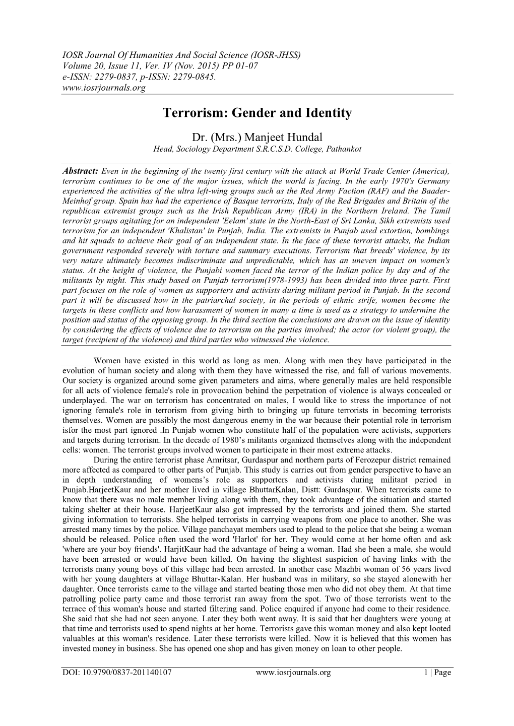 Terrorism: Gender and Identity