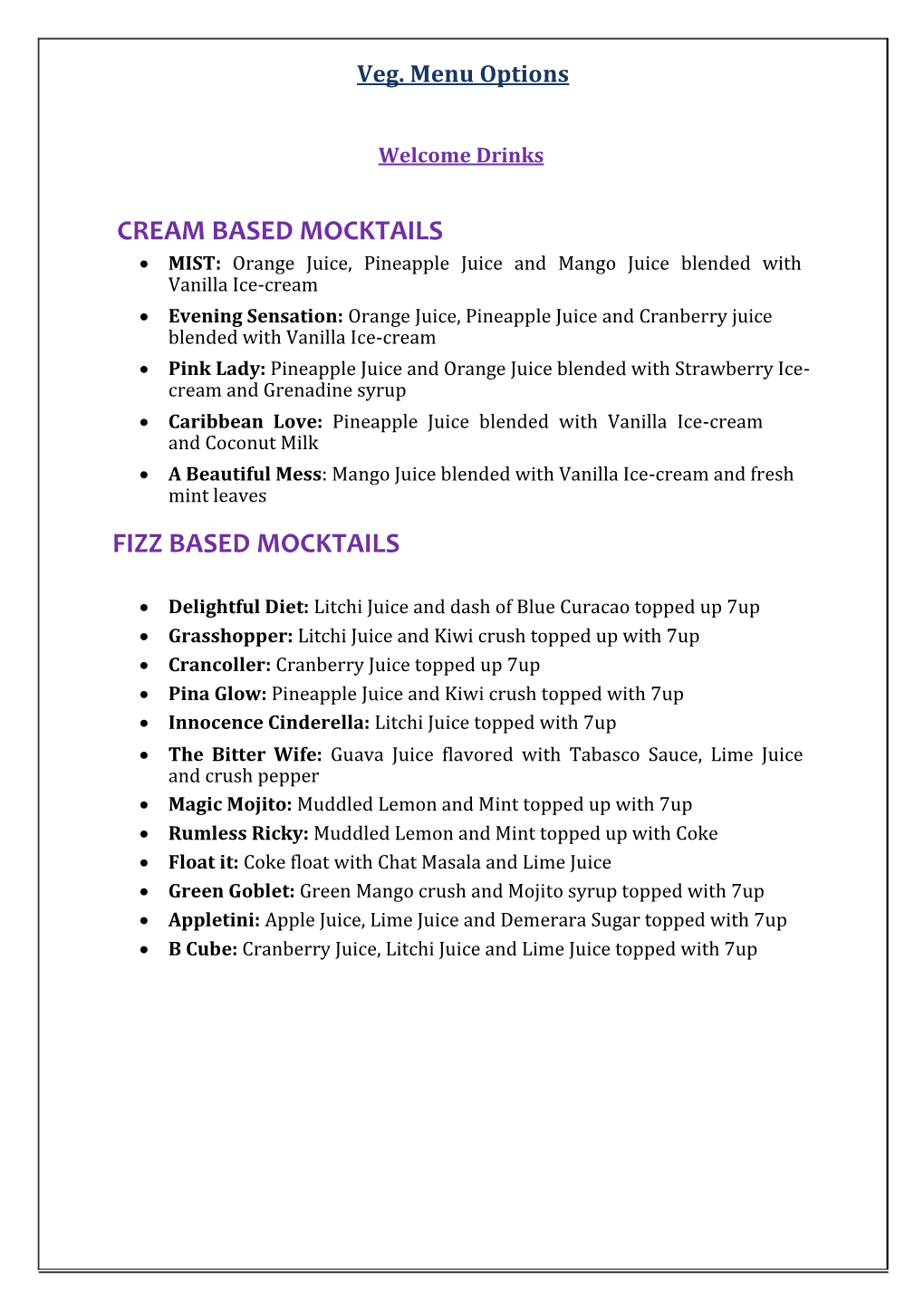 Cream Based Mocktails