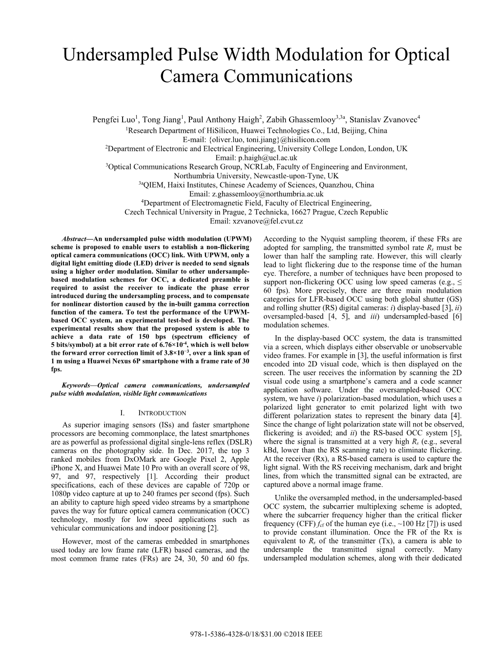 Undersampled Pulse Width Modulation for Optical Camera Communications