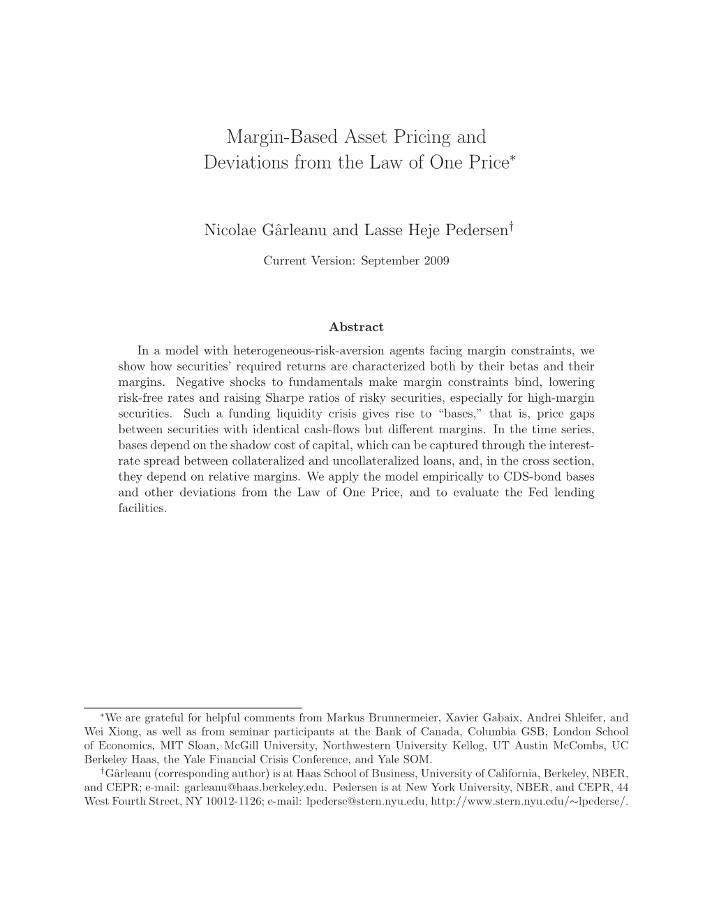 Margin-Based Asset Pricing and Deviations from the Law of One Price∗