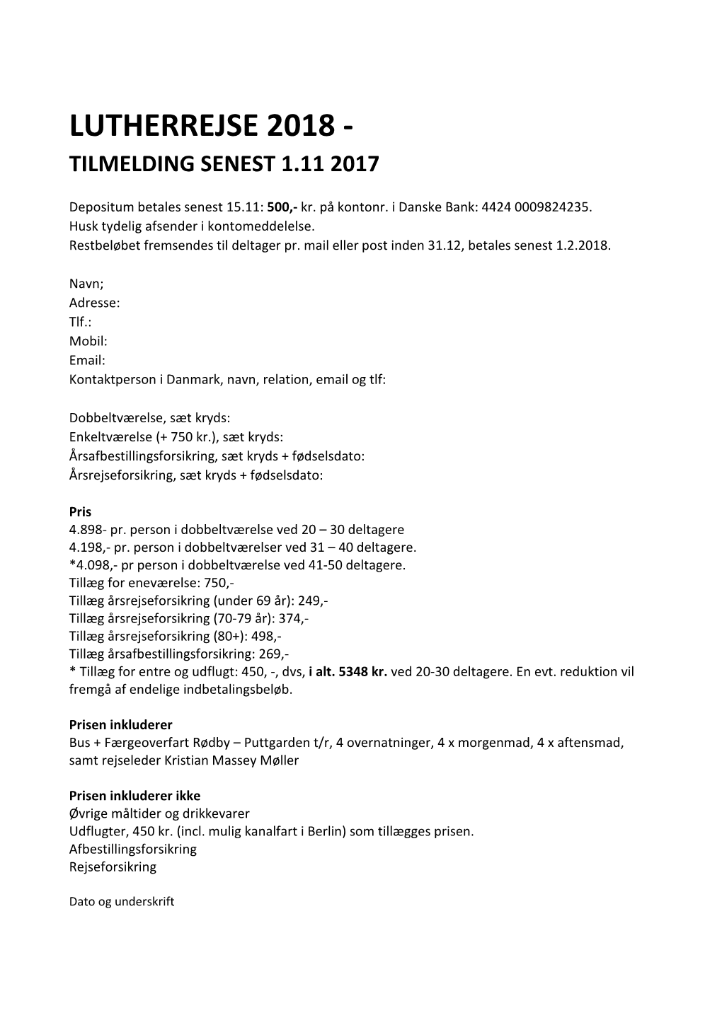 Lutherrejse 2018 - Tilmelding Senest 1.11 2017