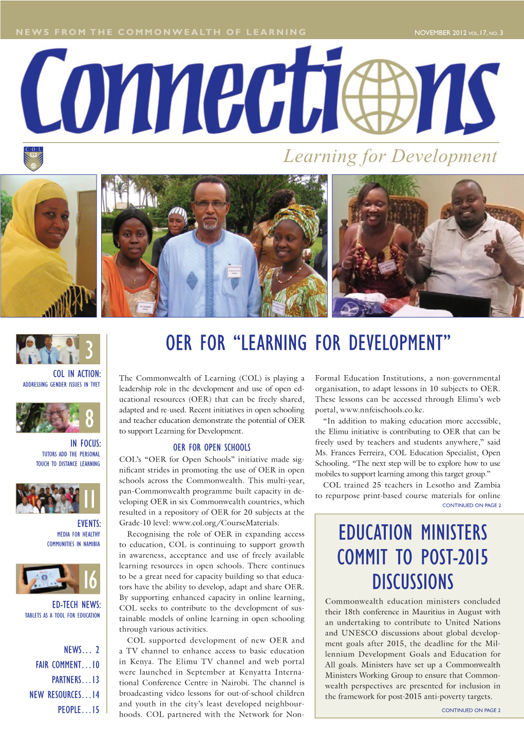 Education Ministers Commit to Post-2015 Discussions Oer for “Learning for Development”
