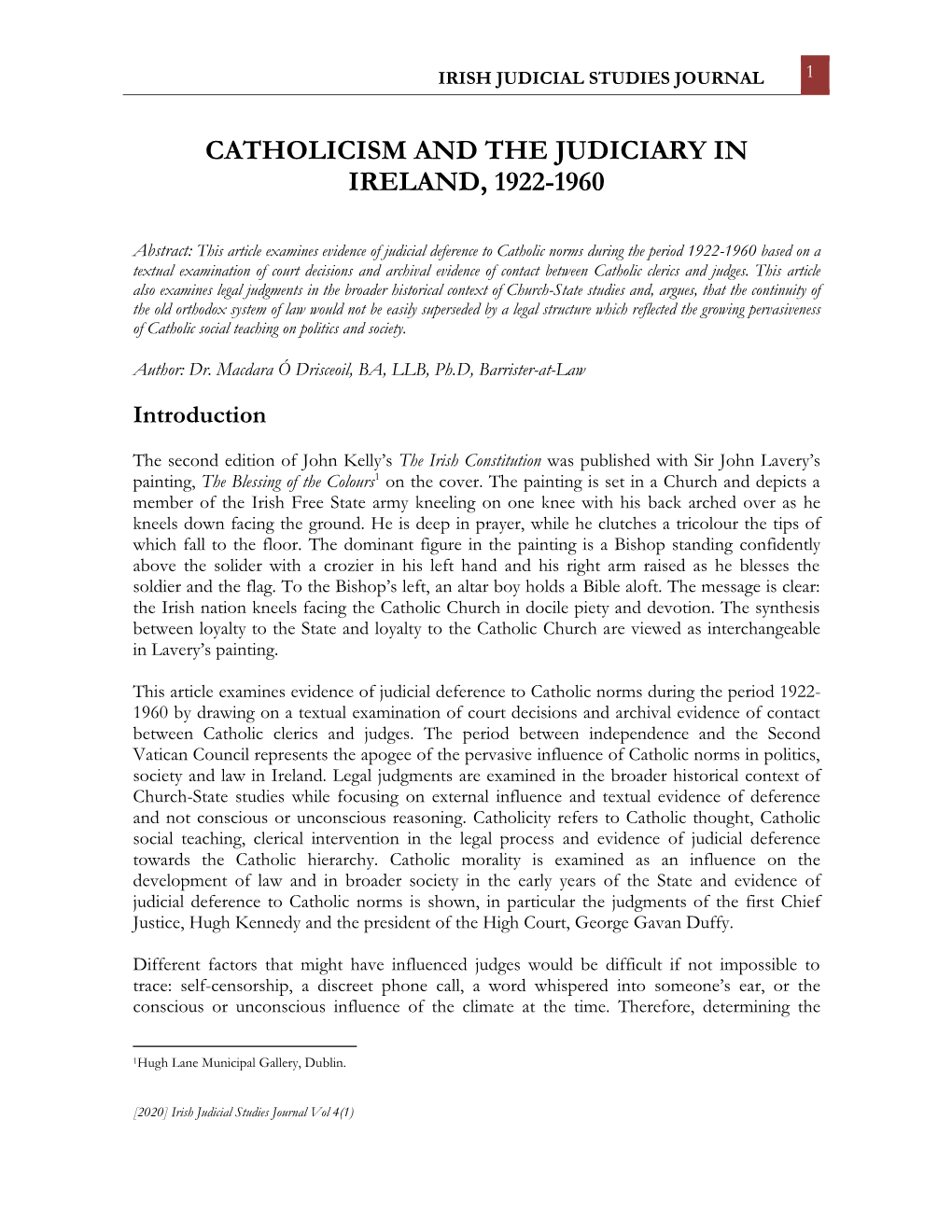 Catholicism and the Judiciary in Ireland, 1922-1960