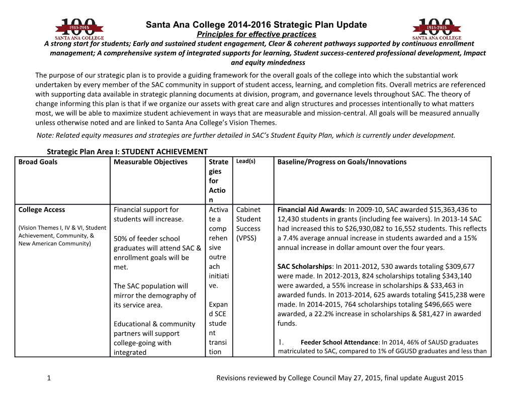 Santa Ana College 2014-2016 Strategic Plan Update