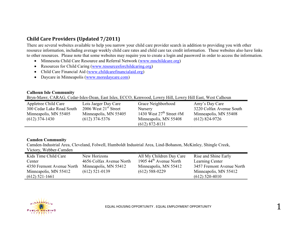 Child Care Providers (Updated 7/2011)