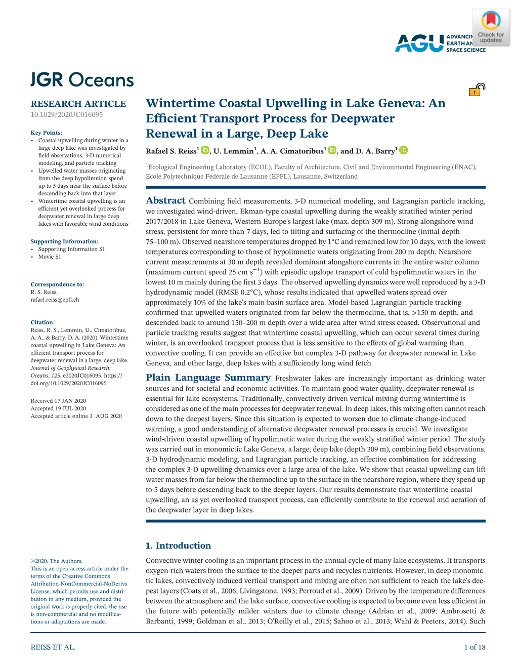 Wintertime Coastal Upwelling in Lake Geneva: an Efficient Transport