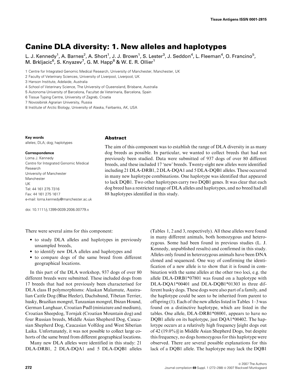 Canine DLA Diversity: 1. New Alleles and Haplotypes L