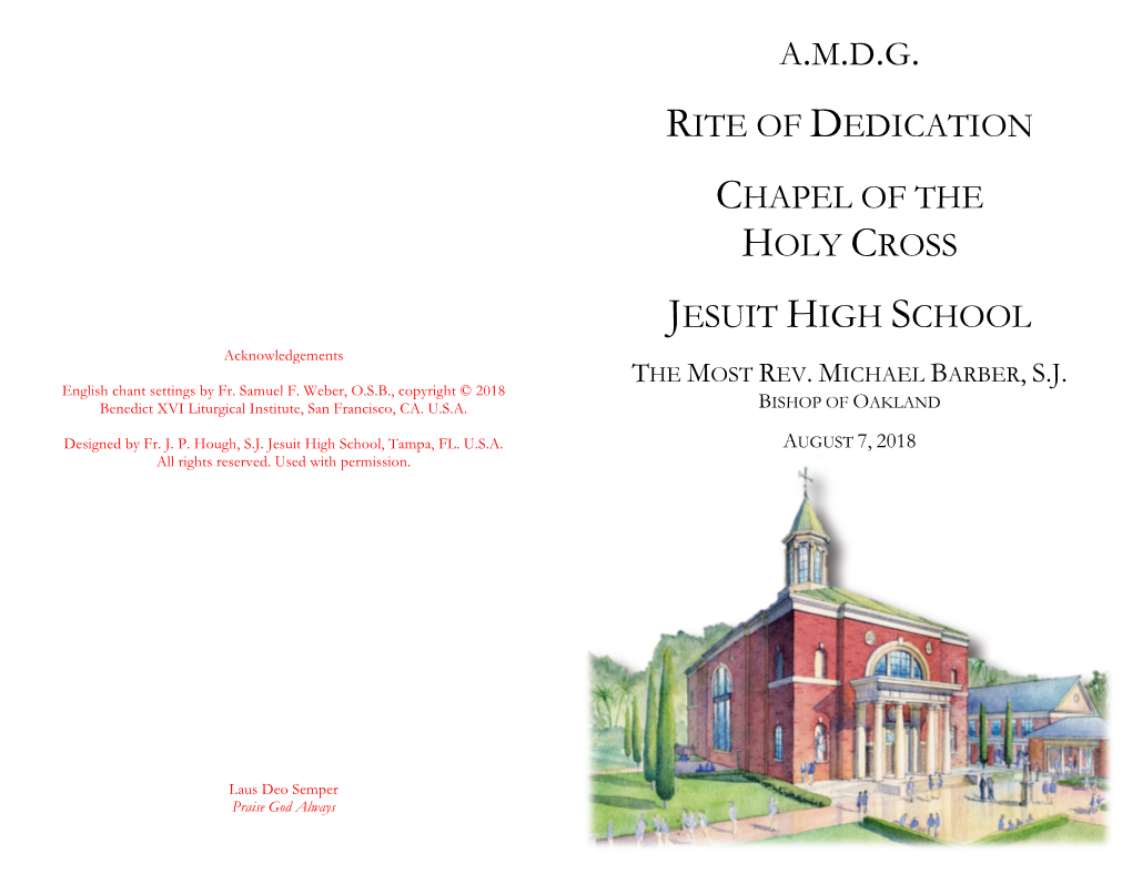 A.M.D.G. Rite of Dedication Chapel Of