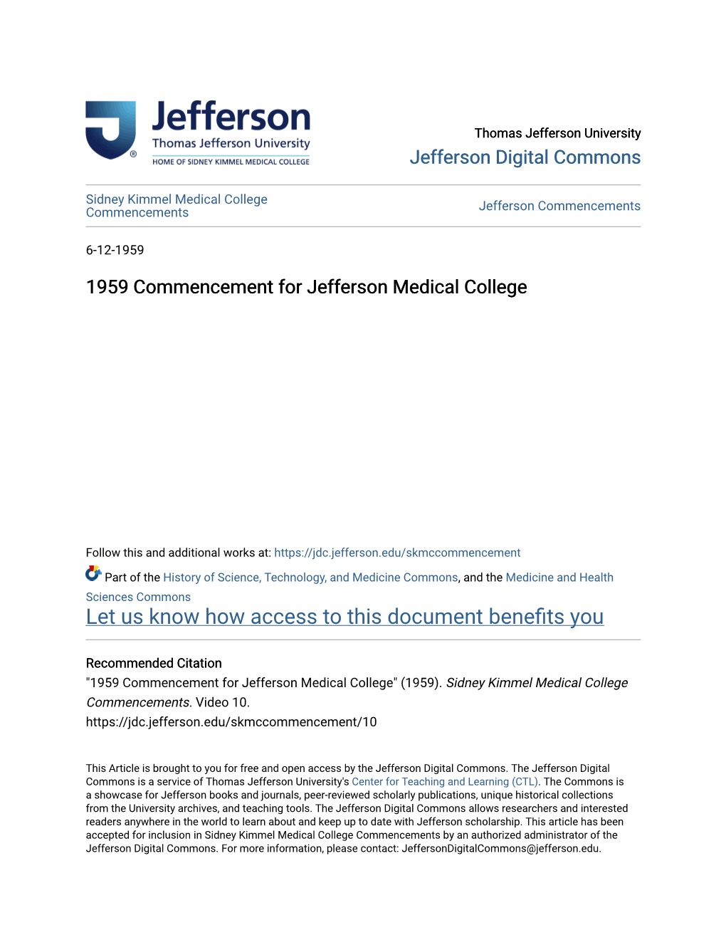 1959 Commencement for Jefferson Medical College