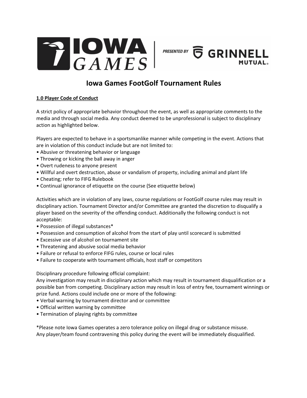 Iowa Games Footgolf Tournament Rules