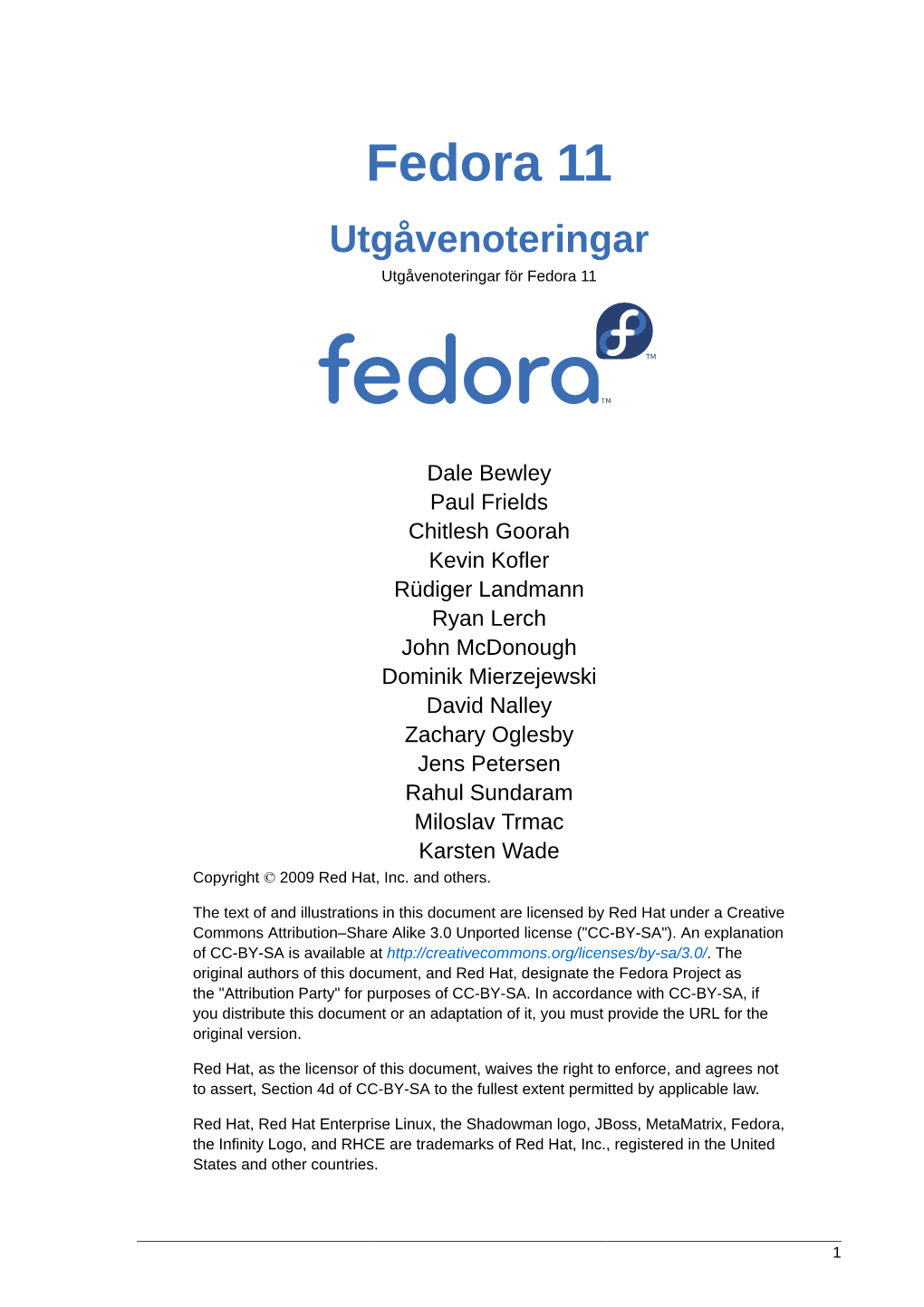Utgåvenoteringar För Fedora 11