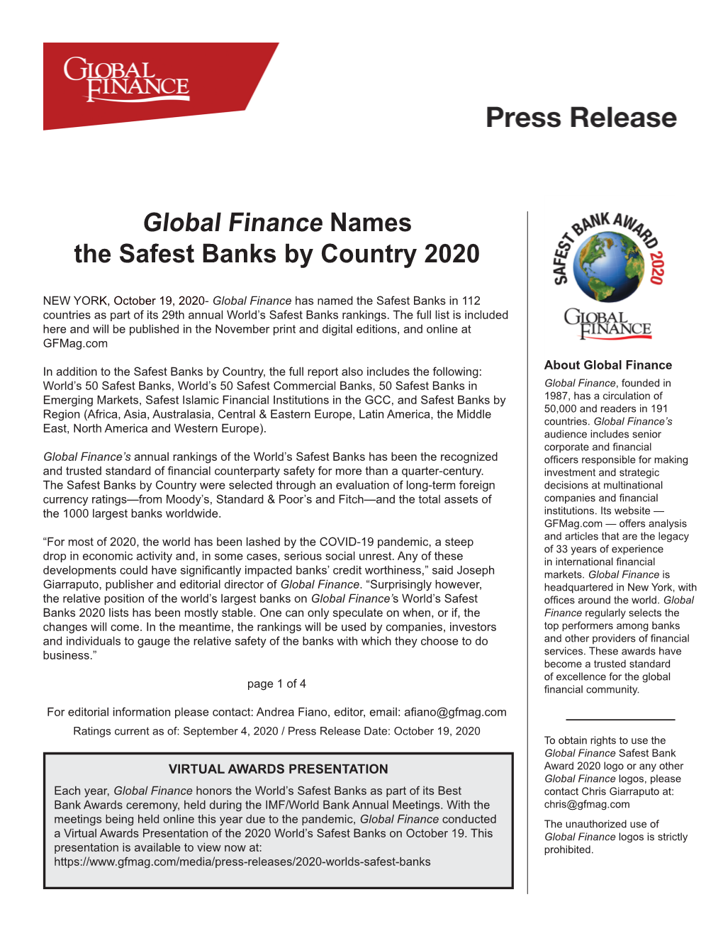 Global Finance Names the Safest Banks by Country 2020