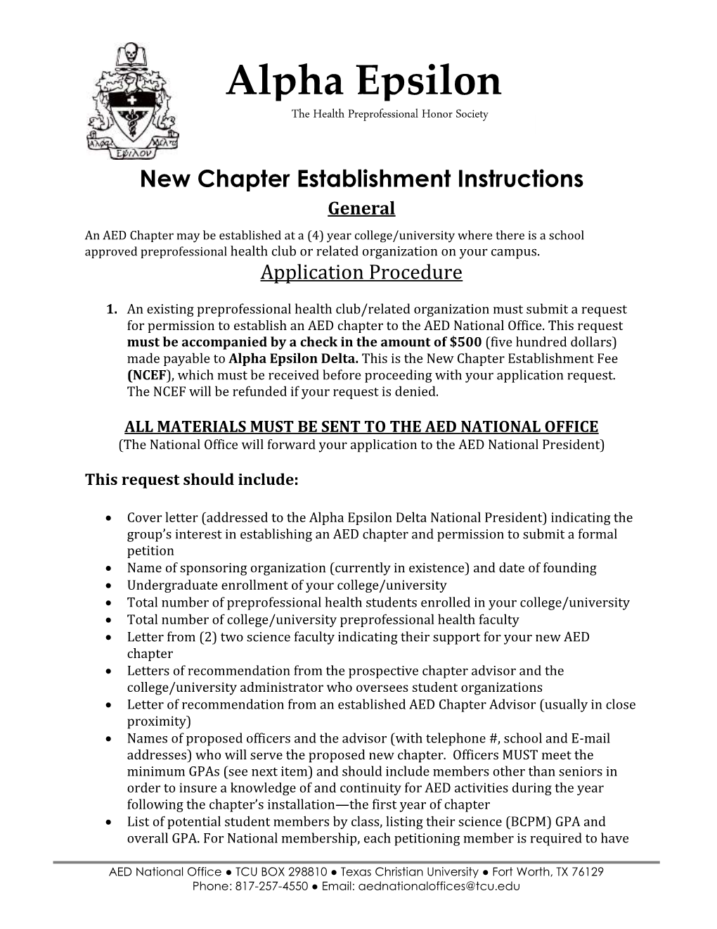 New Chapter Establishment Instructions General