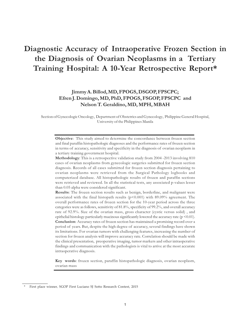 Philippine Journal of Gynecologic Oncology – Volume 13 2016