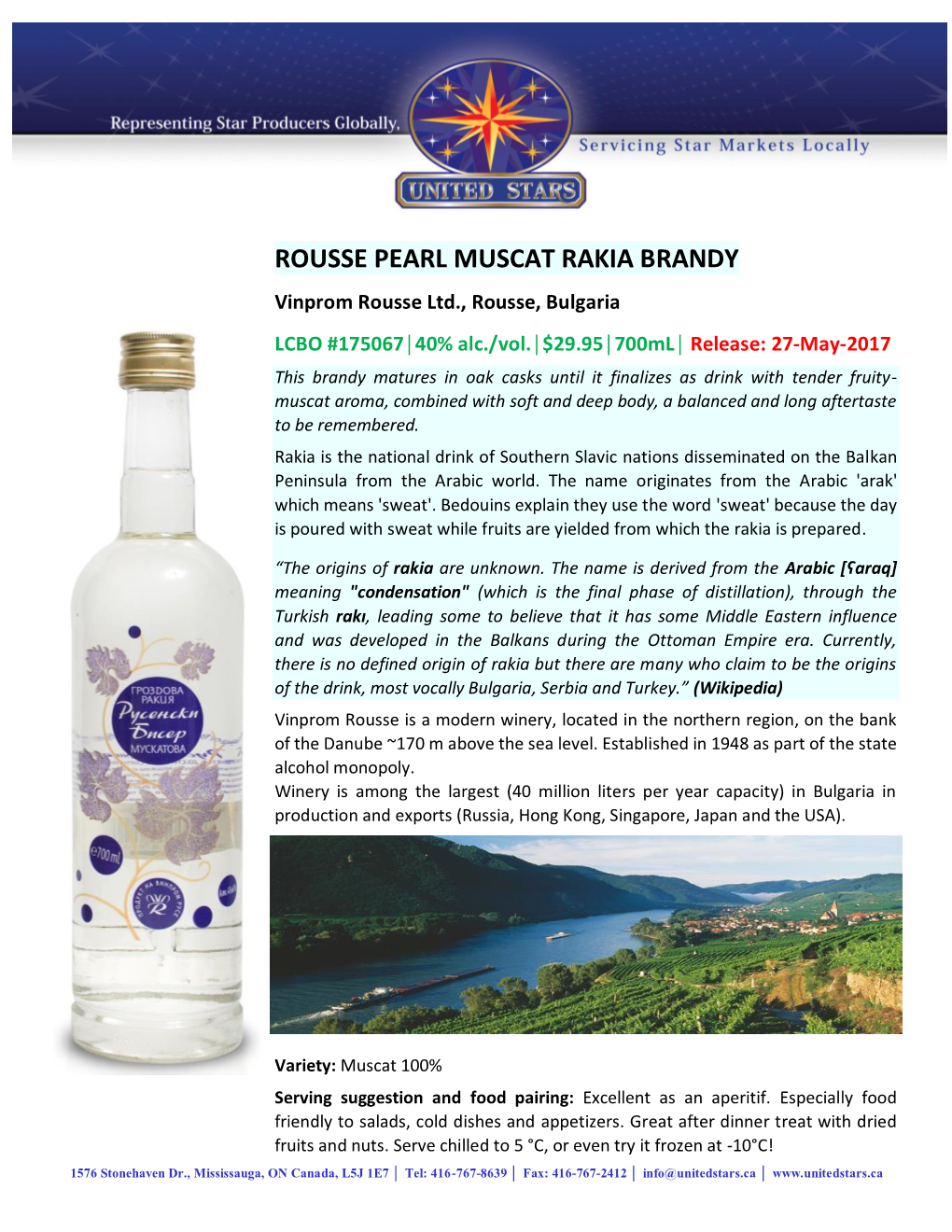 Rousse Pearl Muscat Rakia Brandy