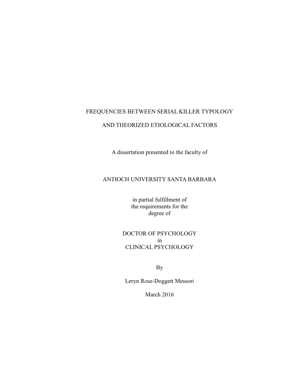 Frequencies Between Serial Killer Typology And