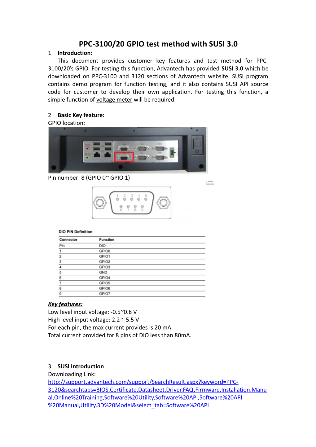 PPC-3100/20 GPIO Test Method with SUSI 3.0