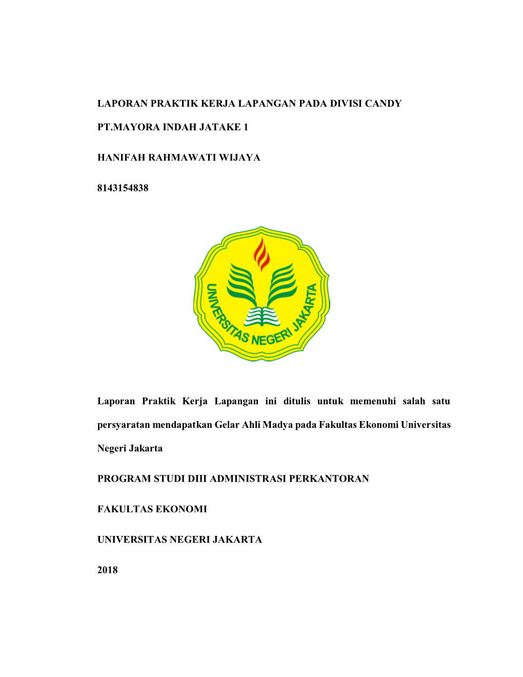 Laporan Praktik Kerja Lapangan Pada Divisi Candy