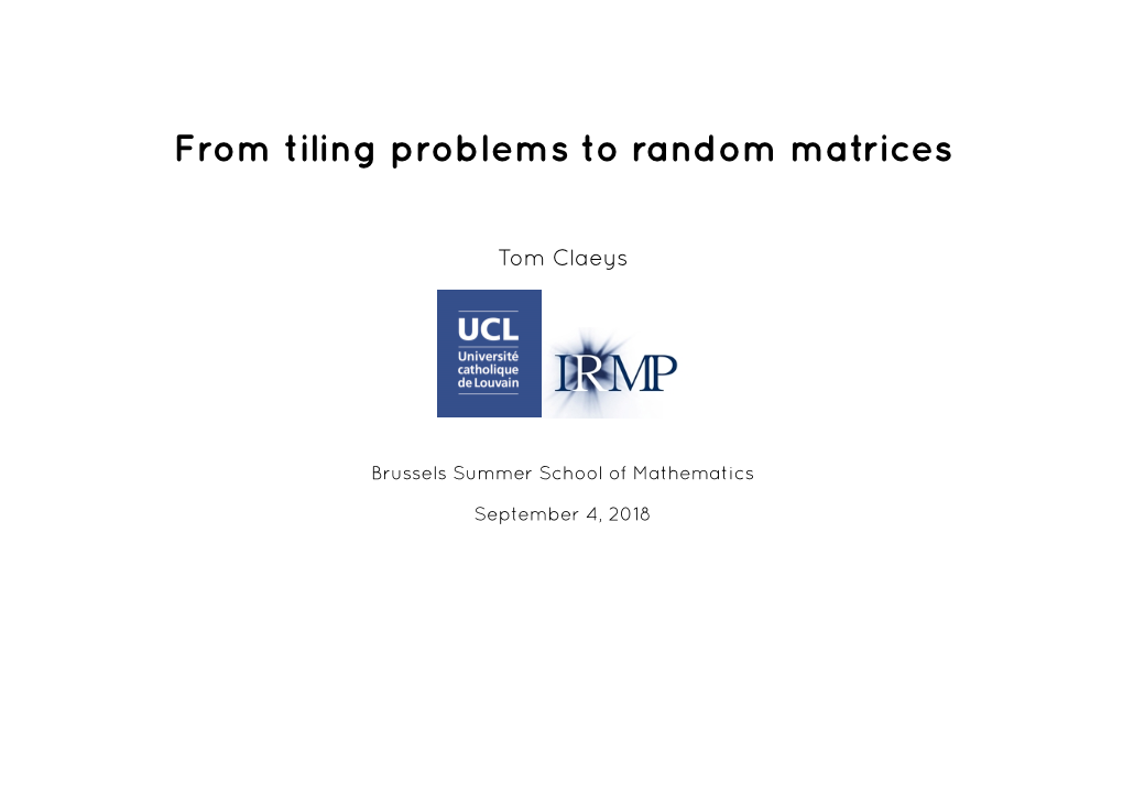 From Tiling Problems to Random Matrices