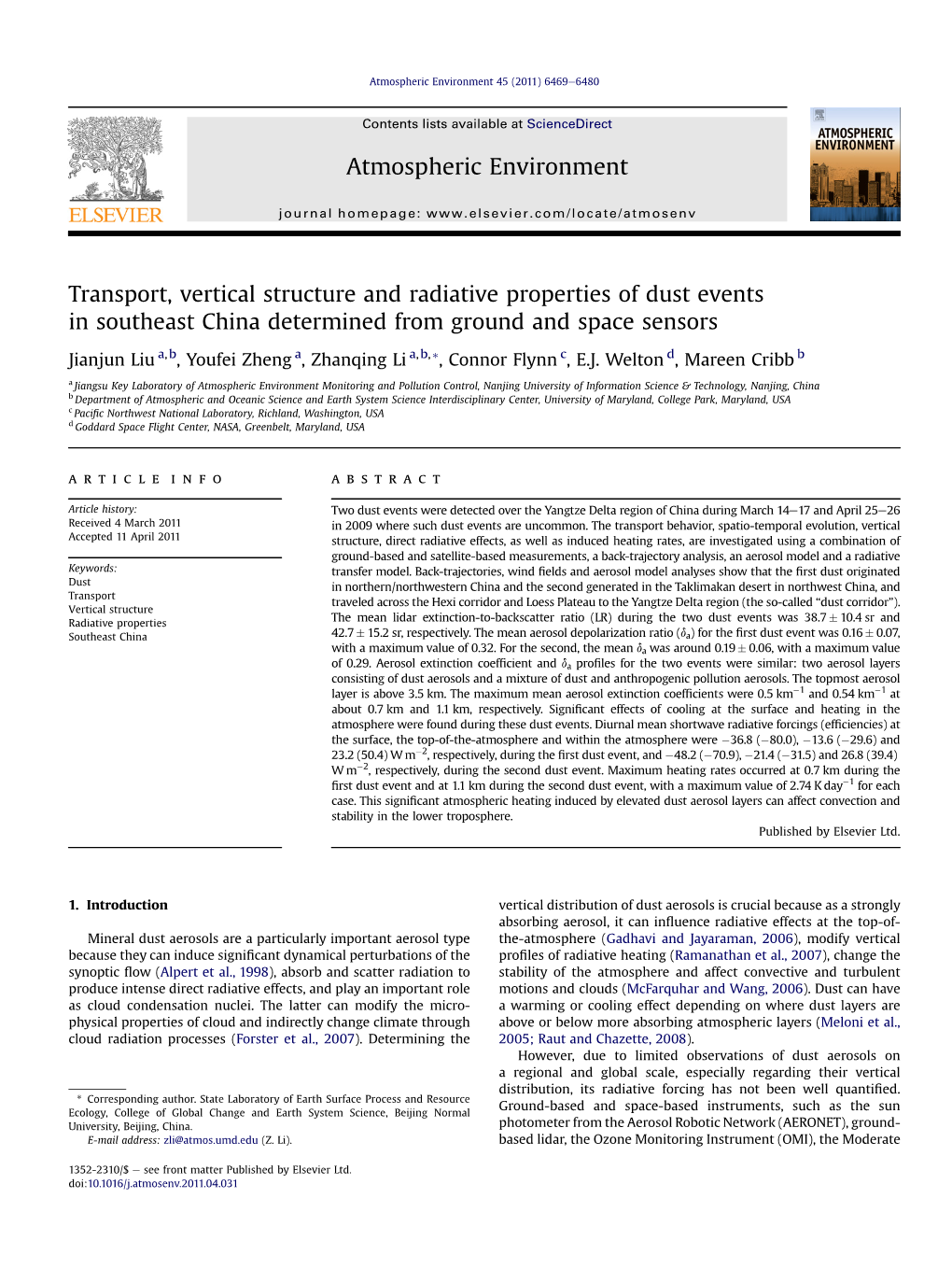 Transport, Vertical Structure and Radiative Properties of Dust Events in Southeast China Determined from Ground and Space Sensors