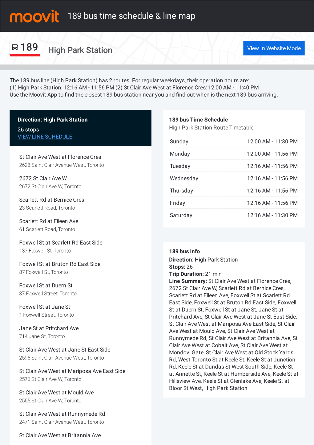 189 Bus Time Schedule & Line Route
