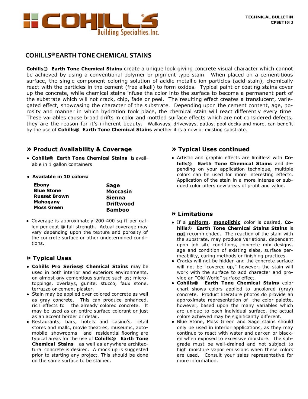 Cohills Earth Tonechemical Stains