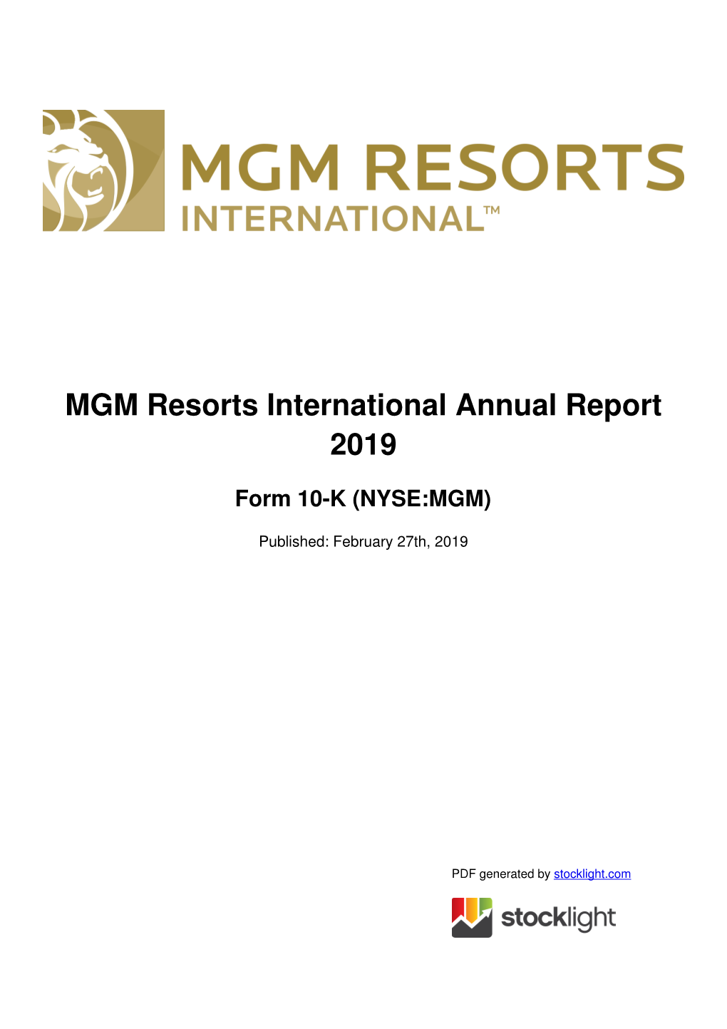 MGM Resorts International Annual Report 2019