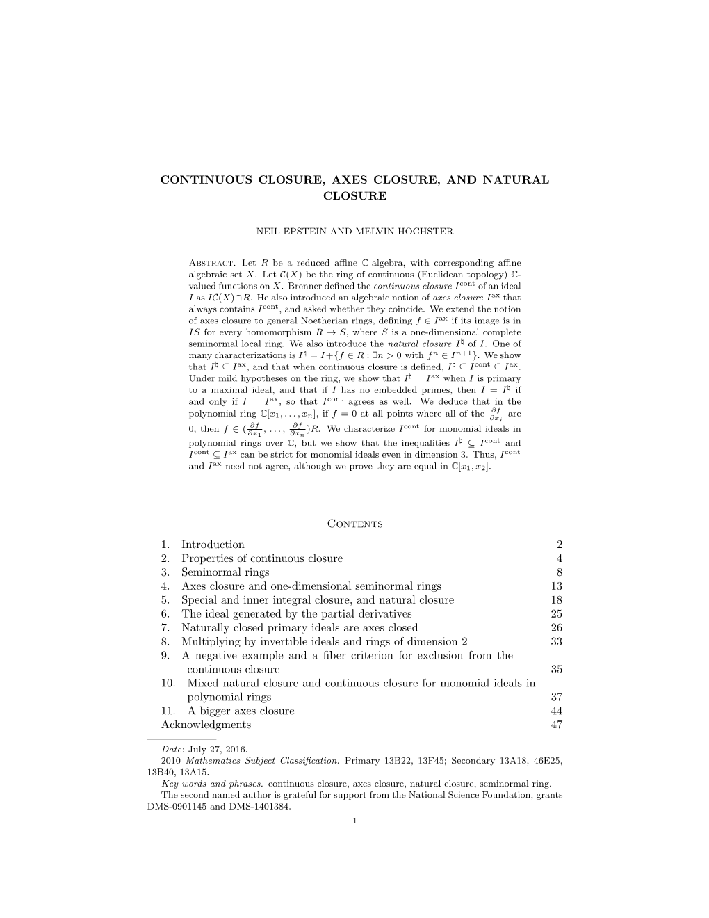 Continuous Closure, Natural Closure, and Axes Closure