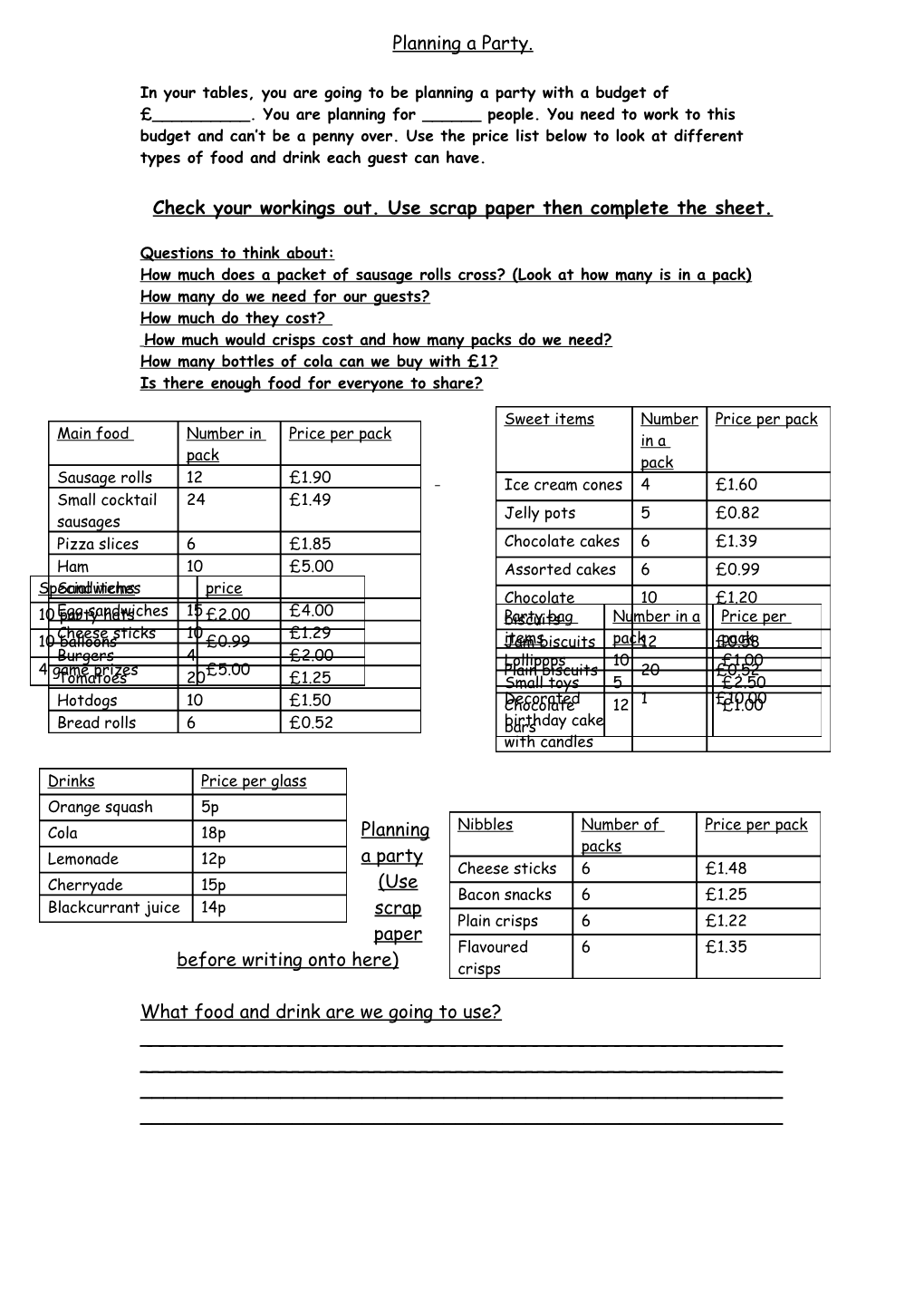 Check Your Workings Out. Use Scrap Paper Then Complete the Sheet