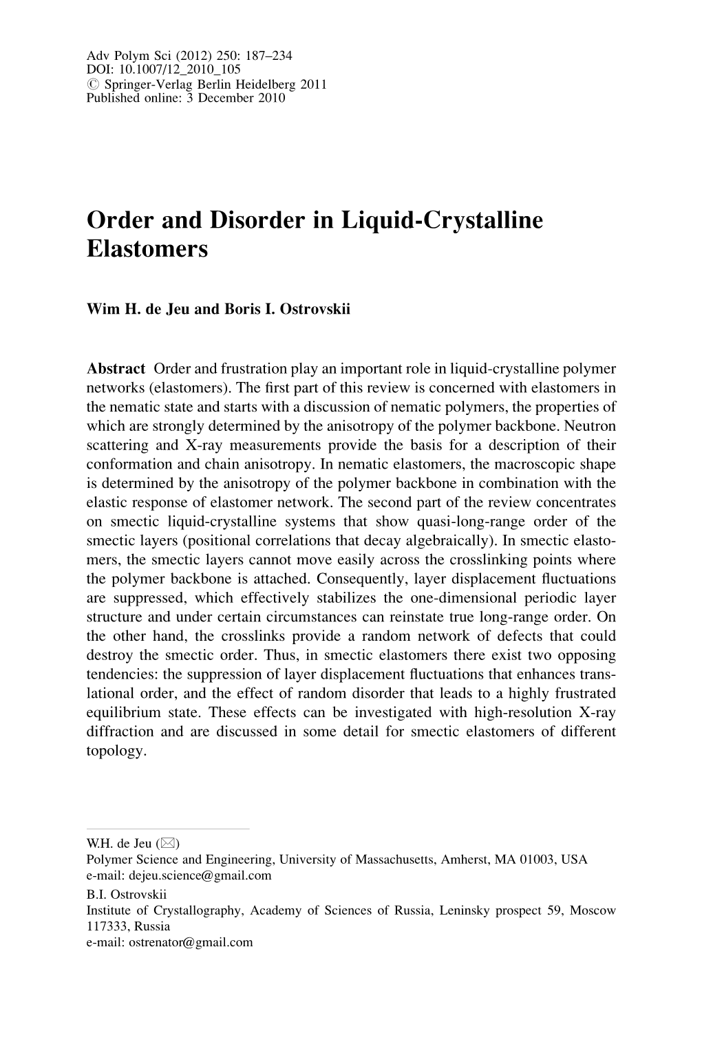 Order and Disorder in Liquid-Crystalline Elastomers