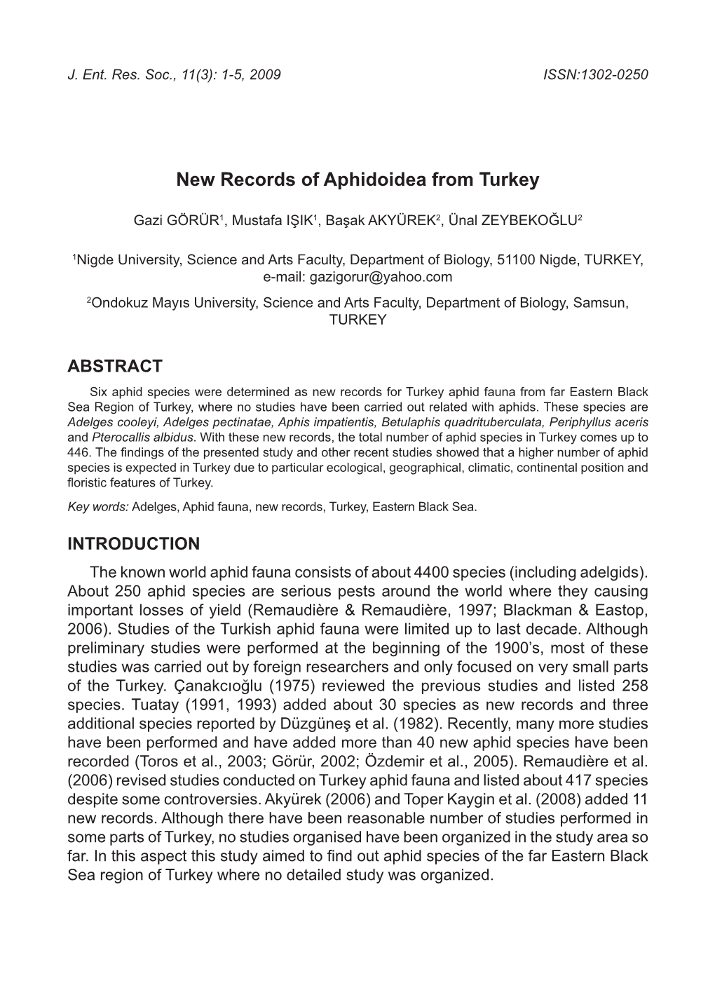 New Records of Aphidoidea from Turkey