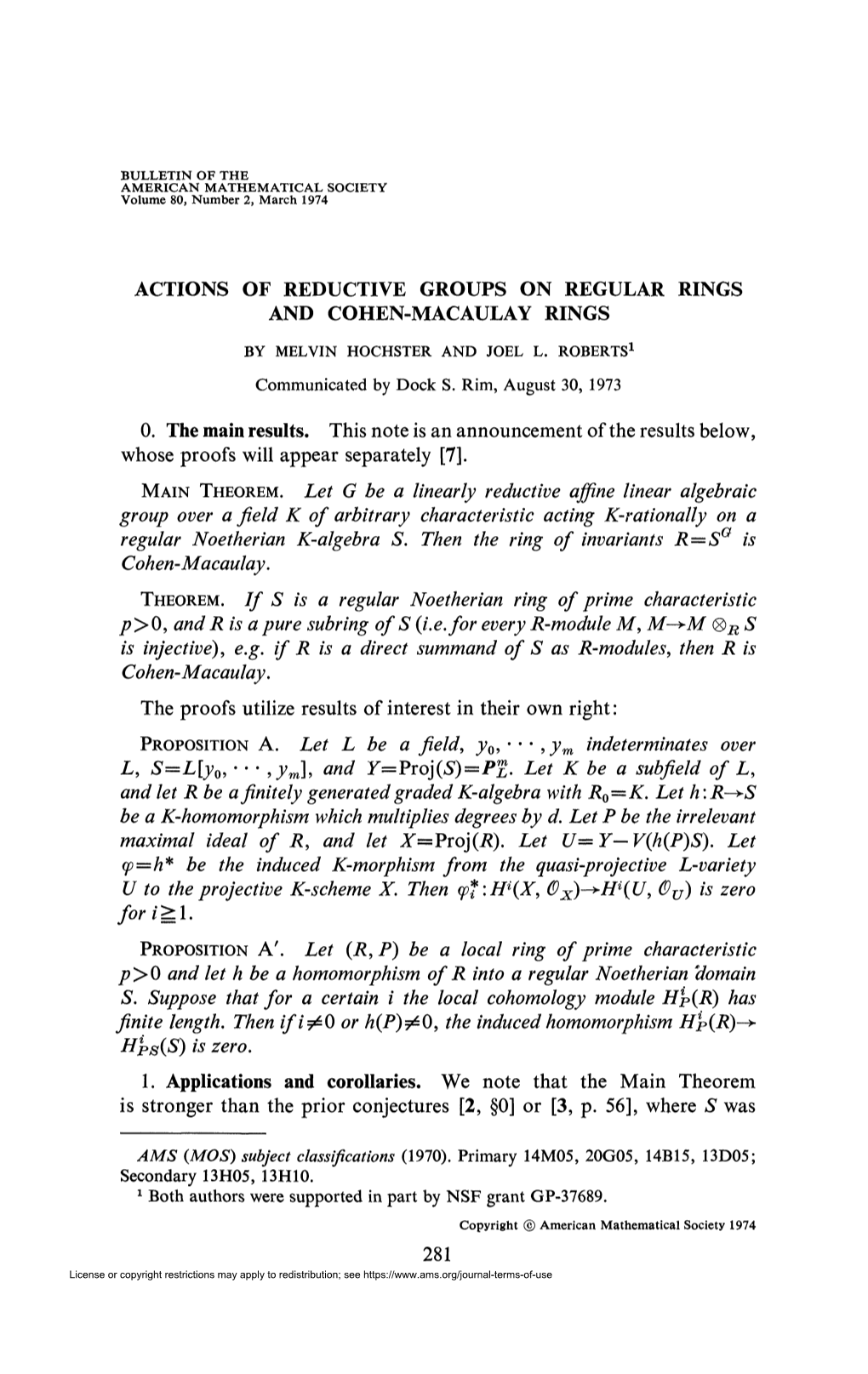 Actions of Reductive Groups on Regular Rings and Cohen-Macaulay Rings