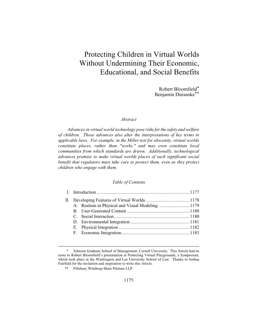 Protecting Children in Virtual Worlds Without Undermining Their Economic, Educational, and Social Benefits