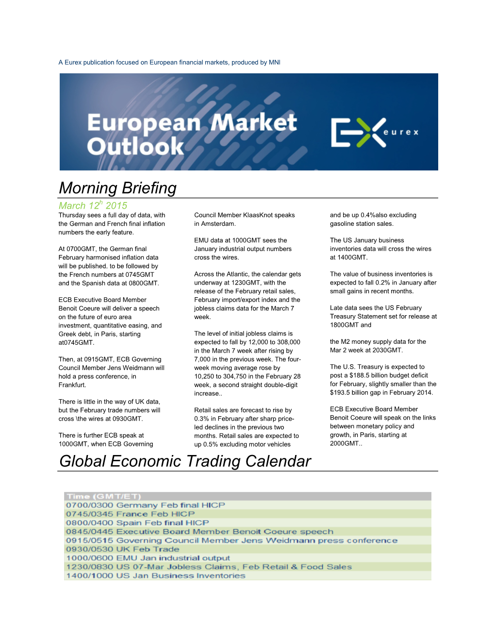 Morning Briefing Global Economic Trading Calendar