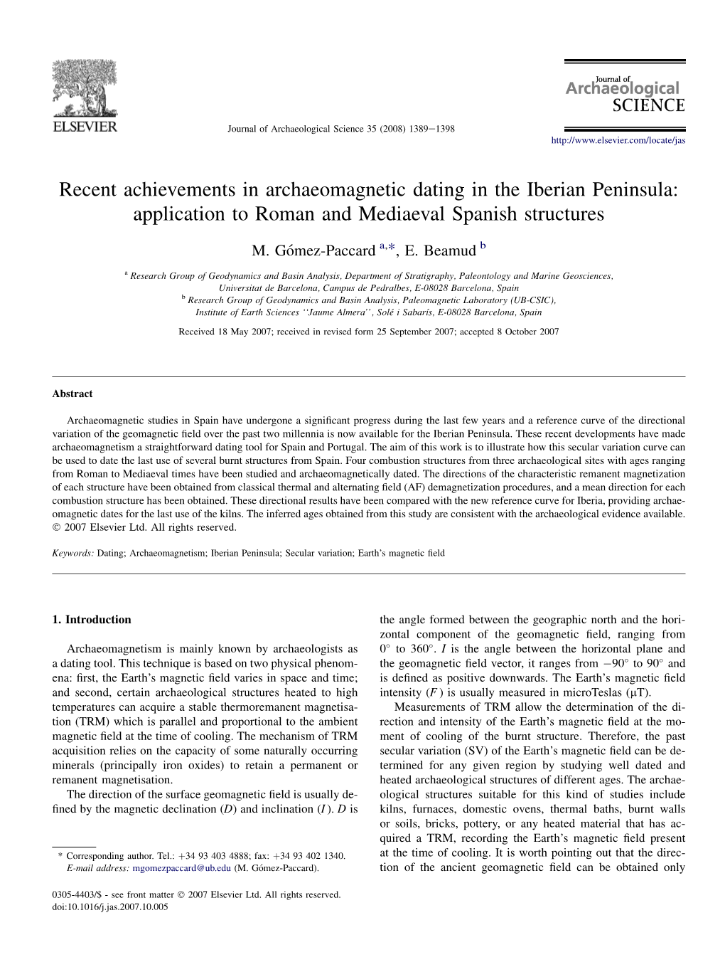 Recent Achievements in Archaeomagnetic Dating in the Iberian Peninsula: Application to Roman and Mediaeval Spanish Structures