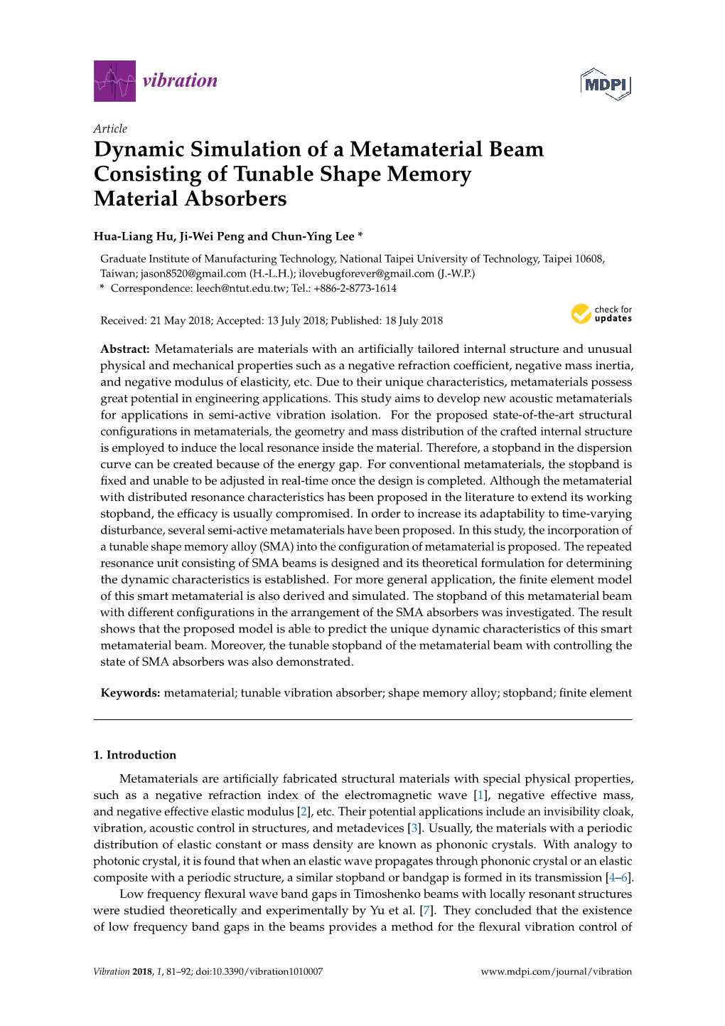 Dynamic Simulation of a Metamaterial Beam Consisting of Tunable Shape Memory Material Absorbers